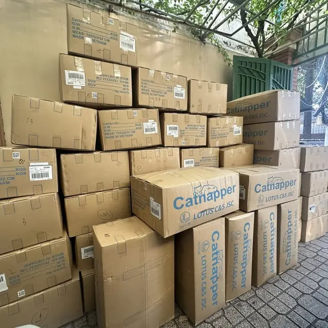 Hàng chục thùng carton xếp chờ gửi đi